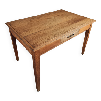 Ancienne table de ferme en chêne avec tiroir – France, années 1920