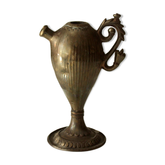 Mediterranean handmade solid brass oil jug, kitchen decoration, vintage from the 1960s