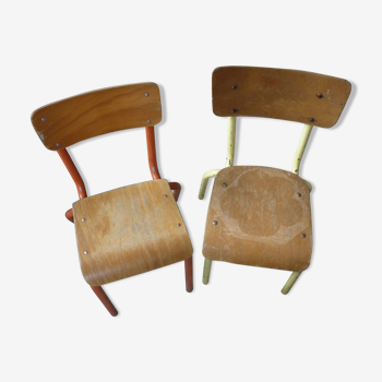 2 chairs child metal orange and yellow wood