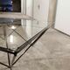 Square coffee table in glass and black satin metal 1980