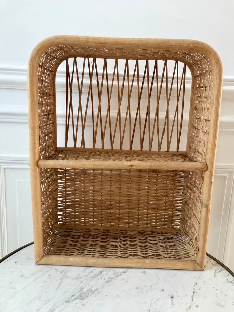 Rattan and light bamboo shelf 60s-70s