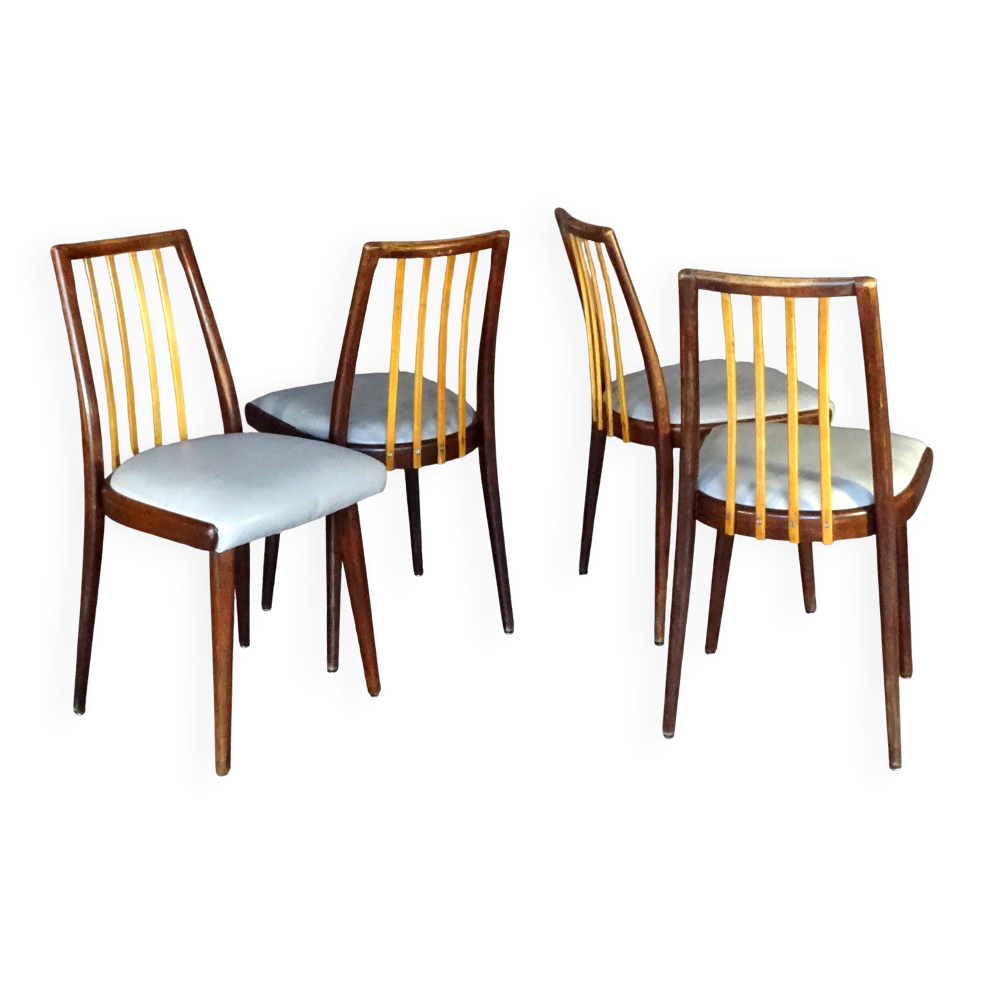 Set of 4 two-tone Thonet chairs from 1960, with grey leather seats.