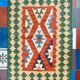 Kilim shirazi en laine vert, terracotta et bleu ciel, fait à la main