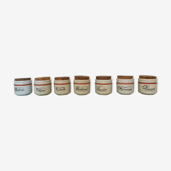 Series of 7 vintage porcelain spice pots from Auteuil France