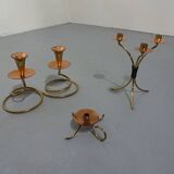 German filigree brass and copper candleholders, 1960s, set of 3