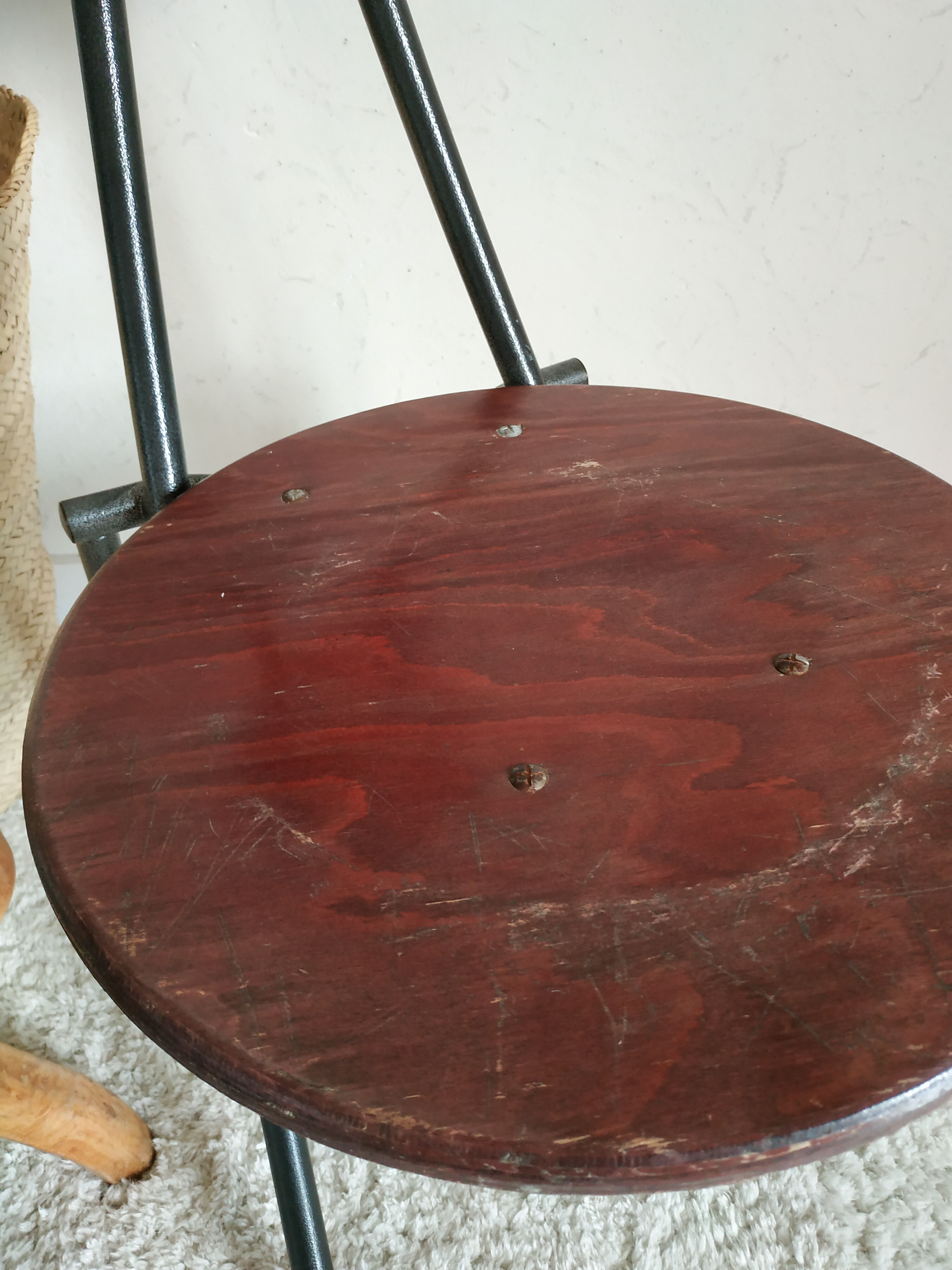 Old wooden chair and seated metal and round back