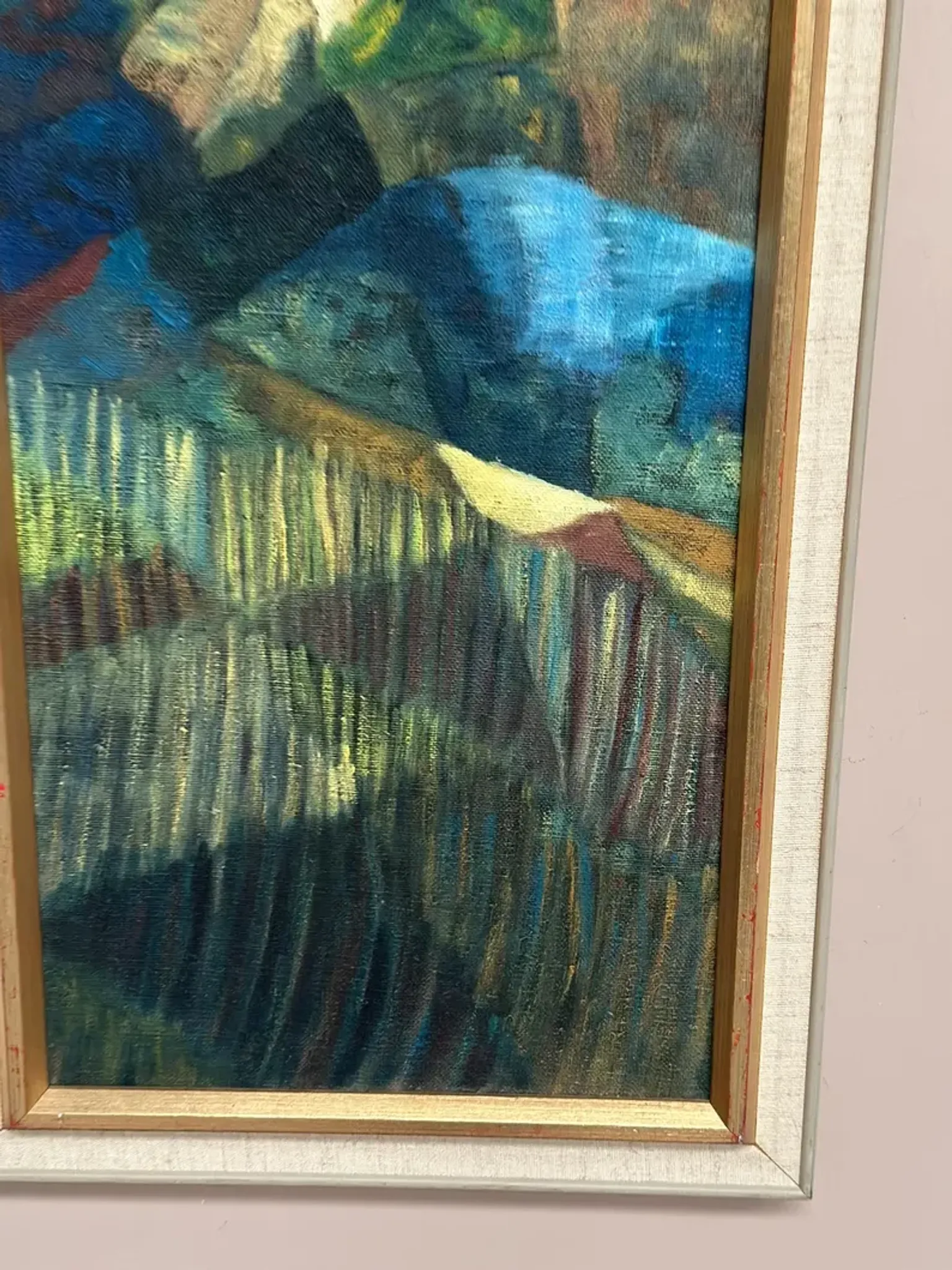 Large Original Swedish Oil on Canvas – “Cubist Landscape” by Kjell Lindberg – Signed – Vintage & Framed