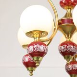 Mid-Century Italian Brass, Opaline & Ceramic Chandelier