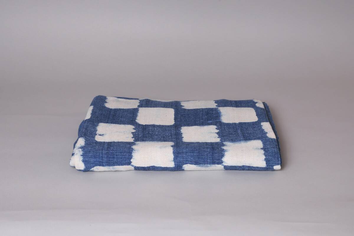 Handwoven indigo fabric "checks"
