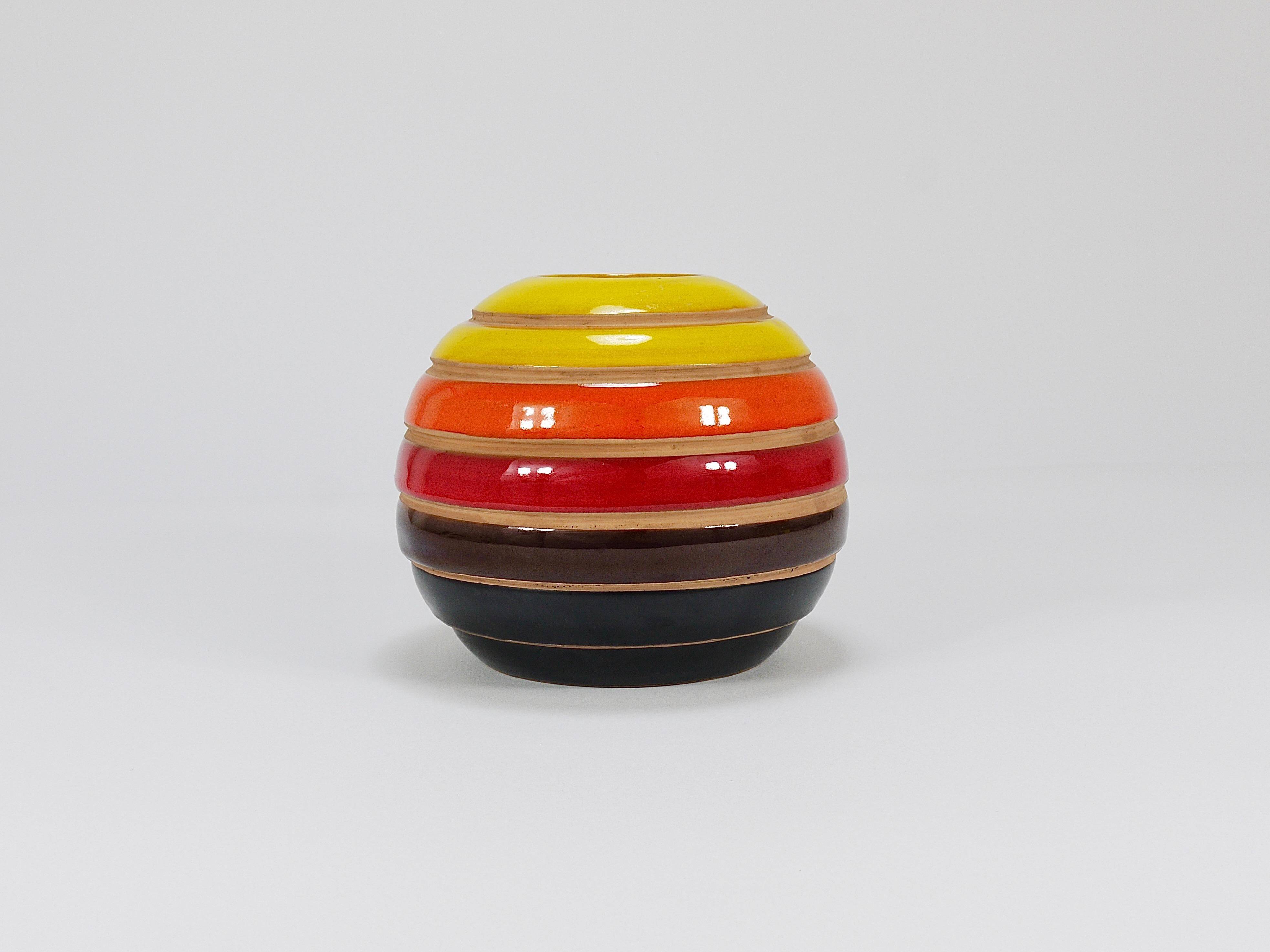 Vase boule en céramique rayé Aldo Londi Bitossi, Italie, 1960s