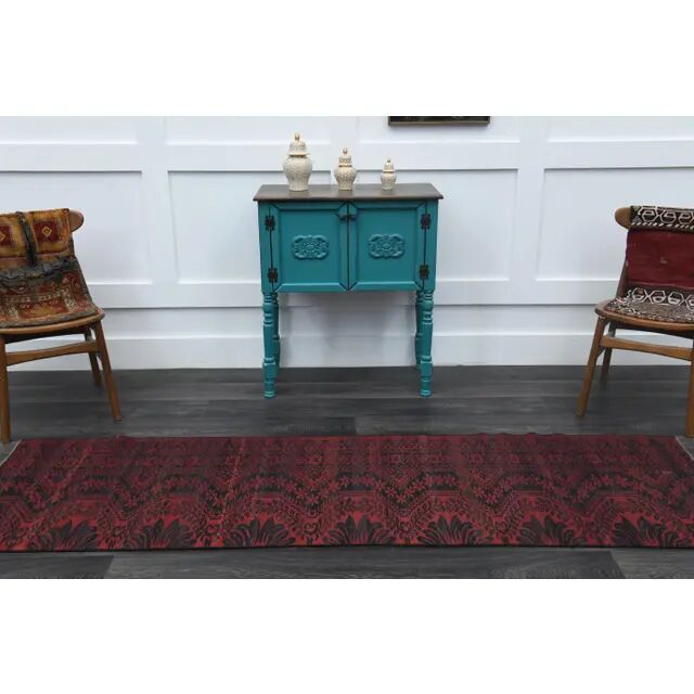 Vintage Turkish Oushak Handmade Wool Cotton Red Runner Rug 78x258