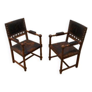 Pair of Henri II style armchairs