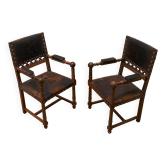Pair of Henri II style armchairs