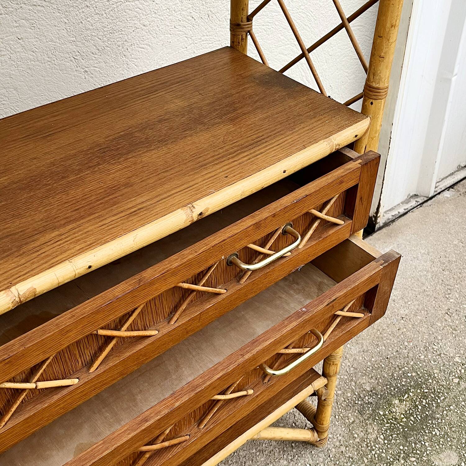 Rattan and bamboo bookcase by Louis Sognot