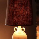 Beige marsh sandstone lamp with handles, brown lampshade