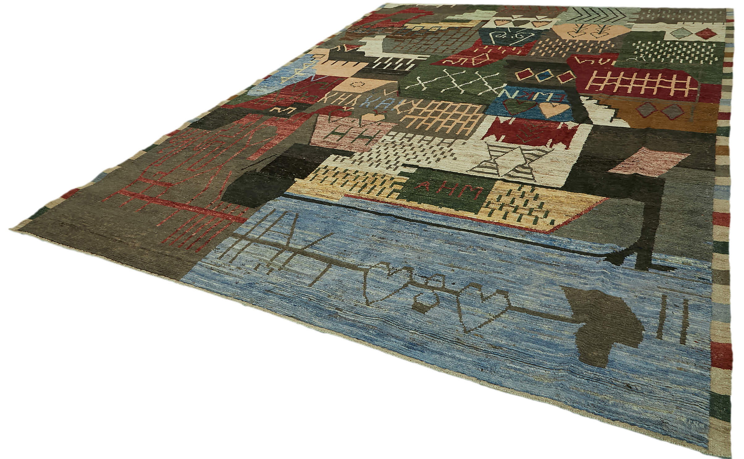 Hand-Knotted Turkish Contemporary 303 cm x 420 cm Multicolor Wool Carpet