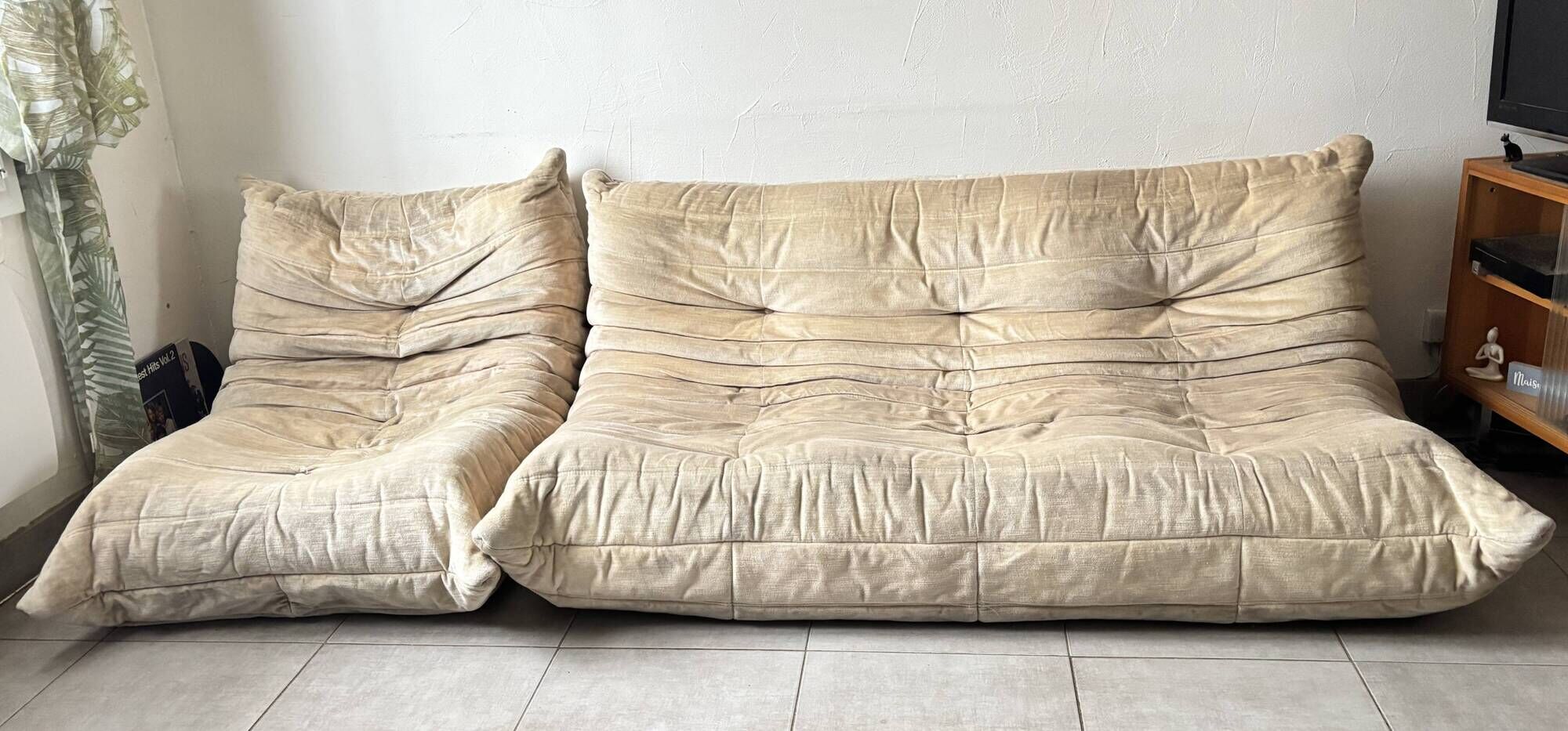Togo Ensemble Ligne Roset vintage – 3-seater sofa and armchair