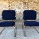Paire de fauteuils vintage chrome et microfibre bleue circa 70