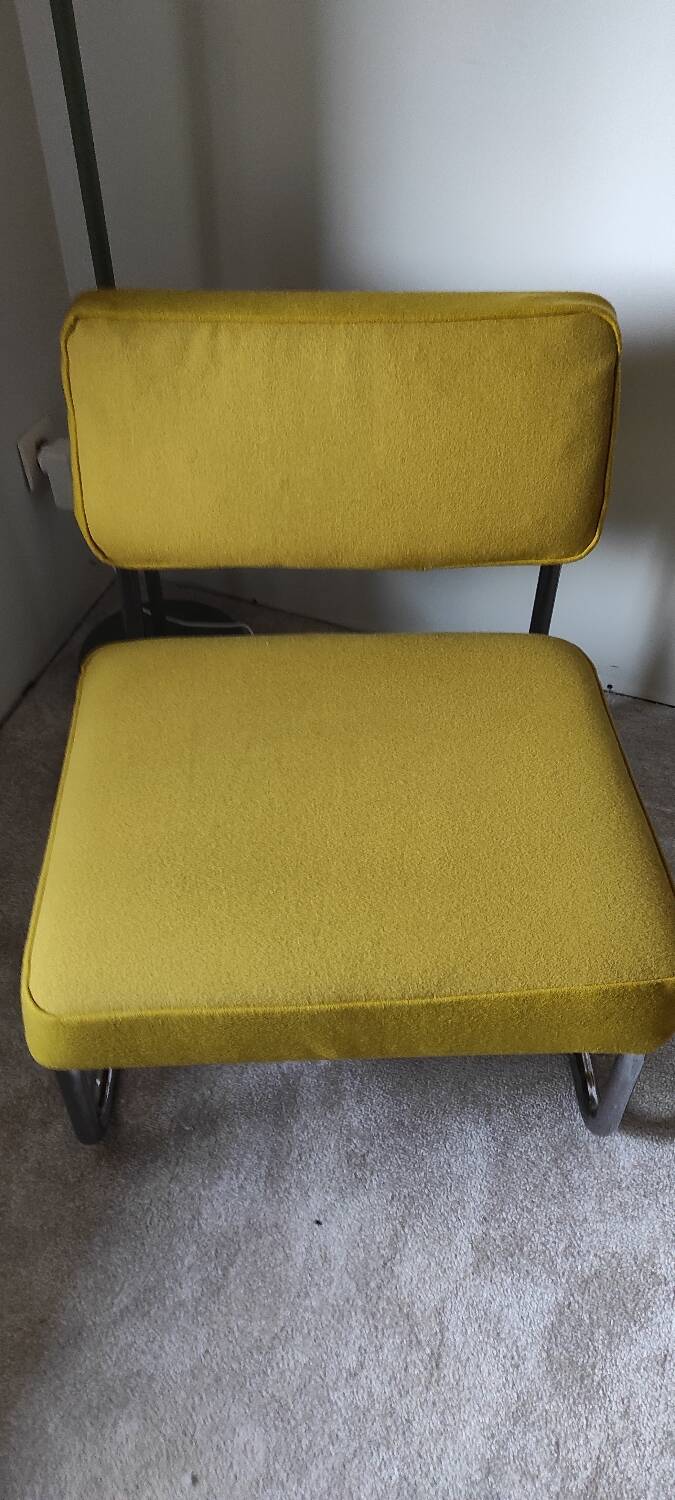 Pair of 70s low chairs with chrome tubing