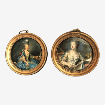 Paire de cadre médaillon Marie-Antoinette