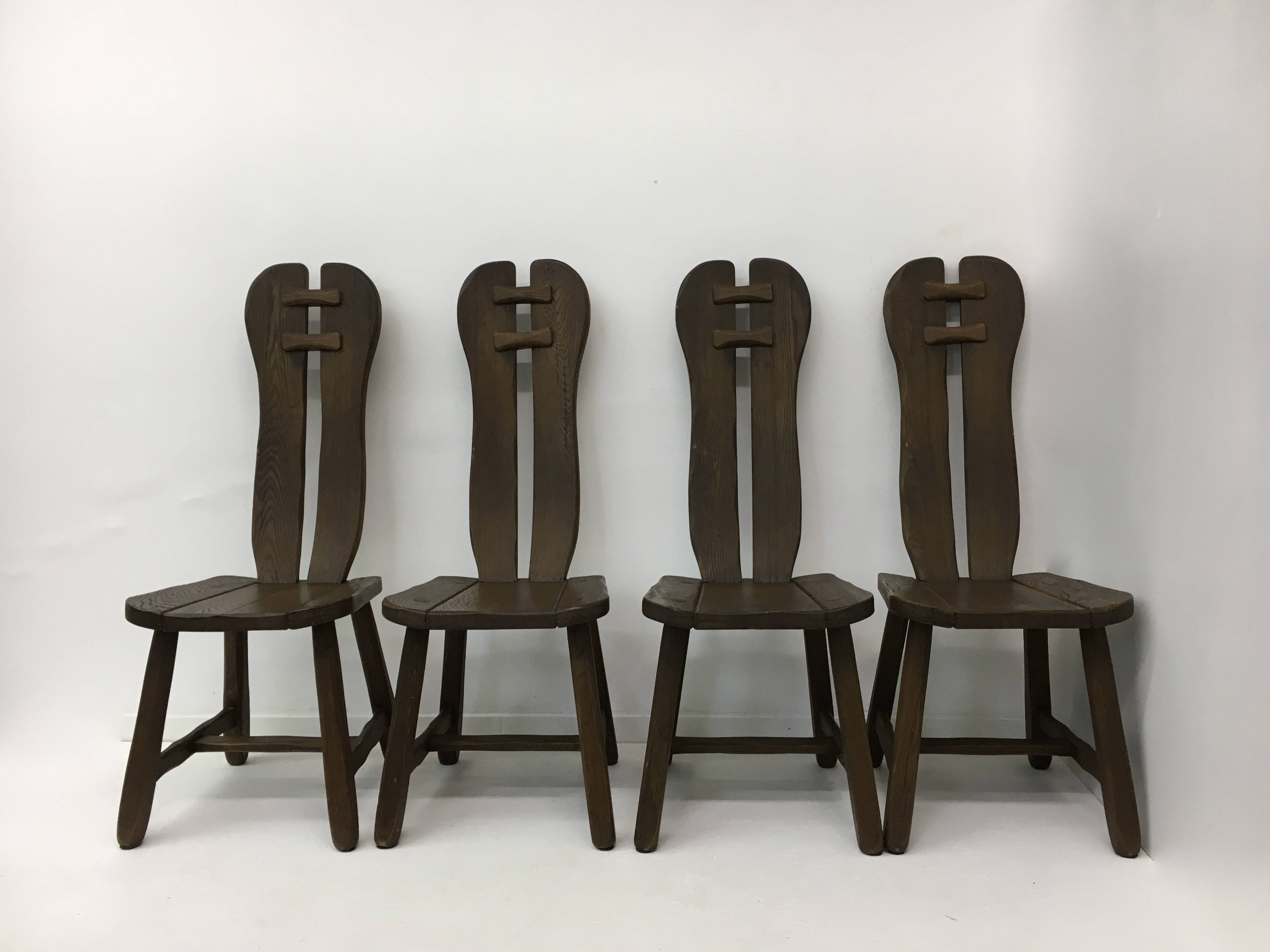 Set of 4 Belgian Brutalist Dining Chairs from De Puydt, 1970’s