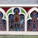 Large solid wood frame composed of 5 stained glass niches