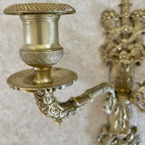 Pair of antique wall sconces in bronze - Louis XVI style / Saying