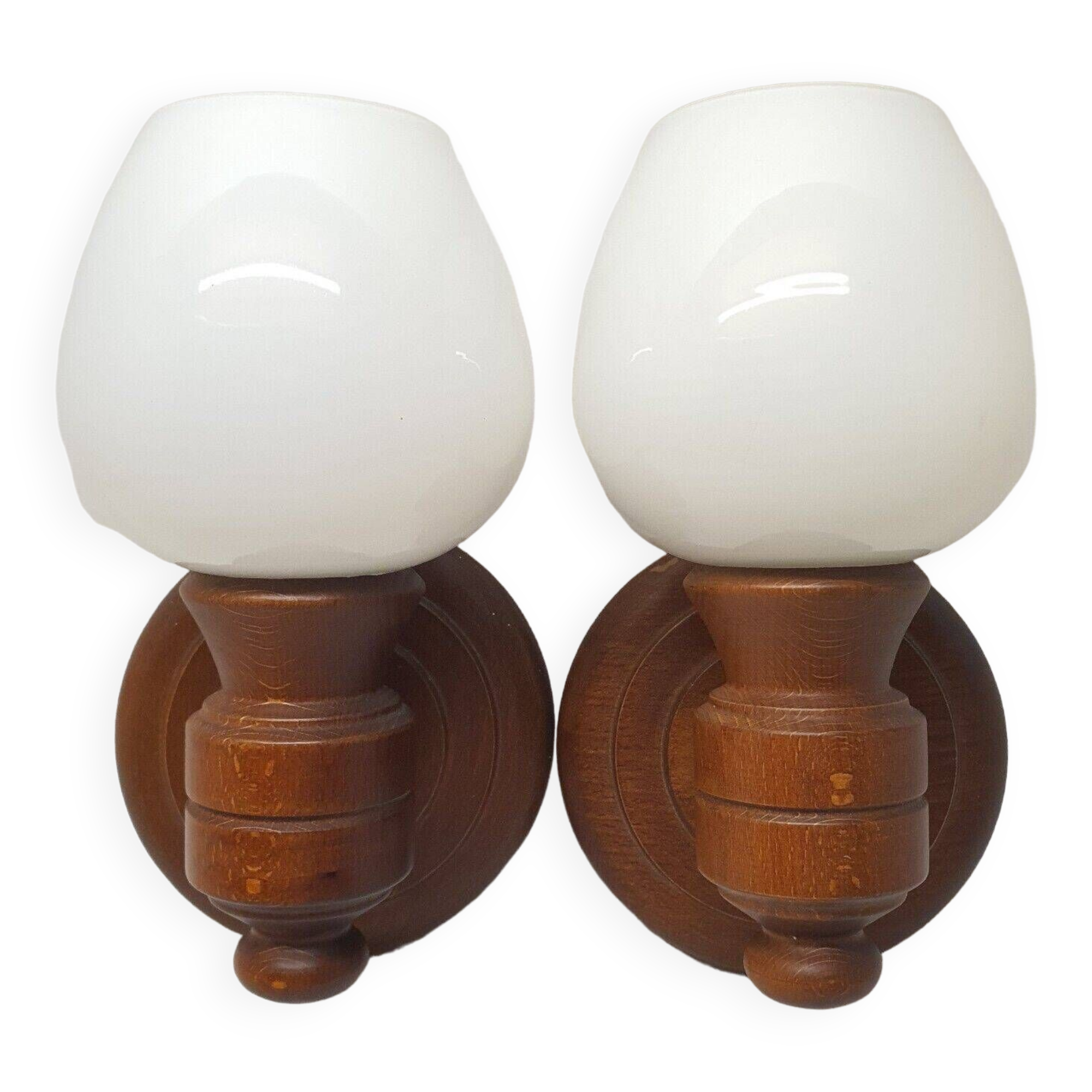 Set of vintage globe opaline wall lights wooden support