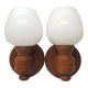 Set of vintage globe opaline wall lights wooden support
