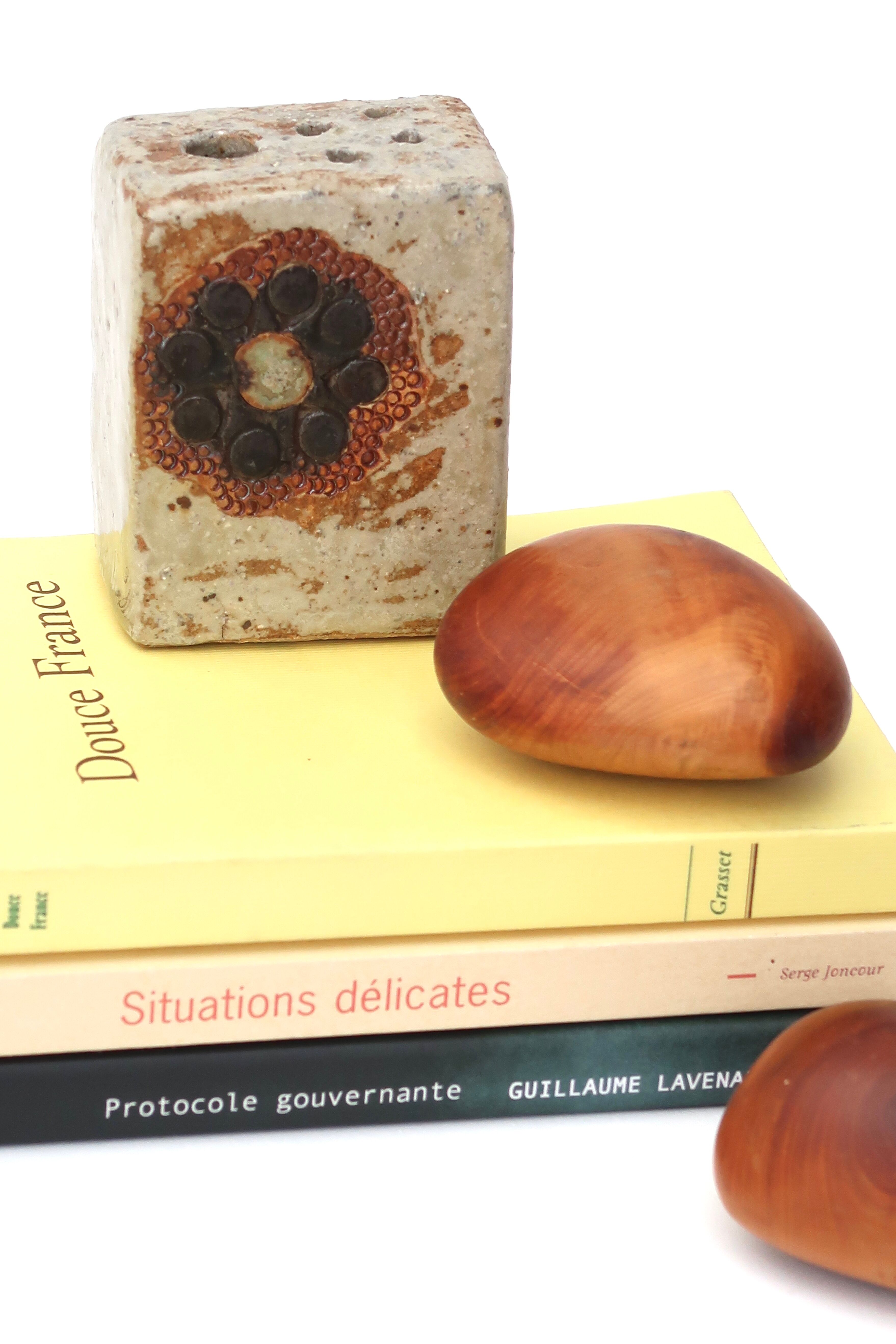 Set of three wooden paperweights 70s