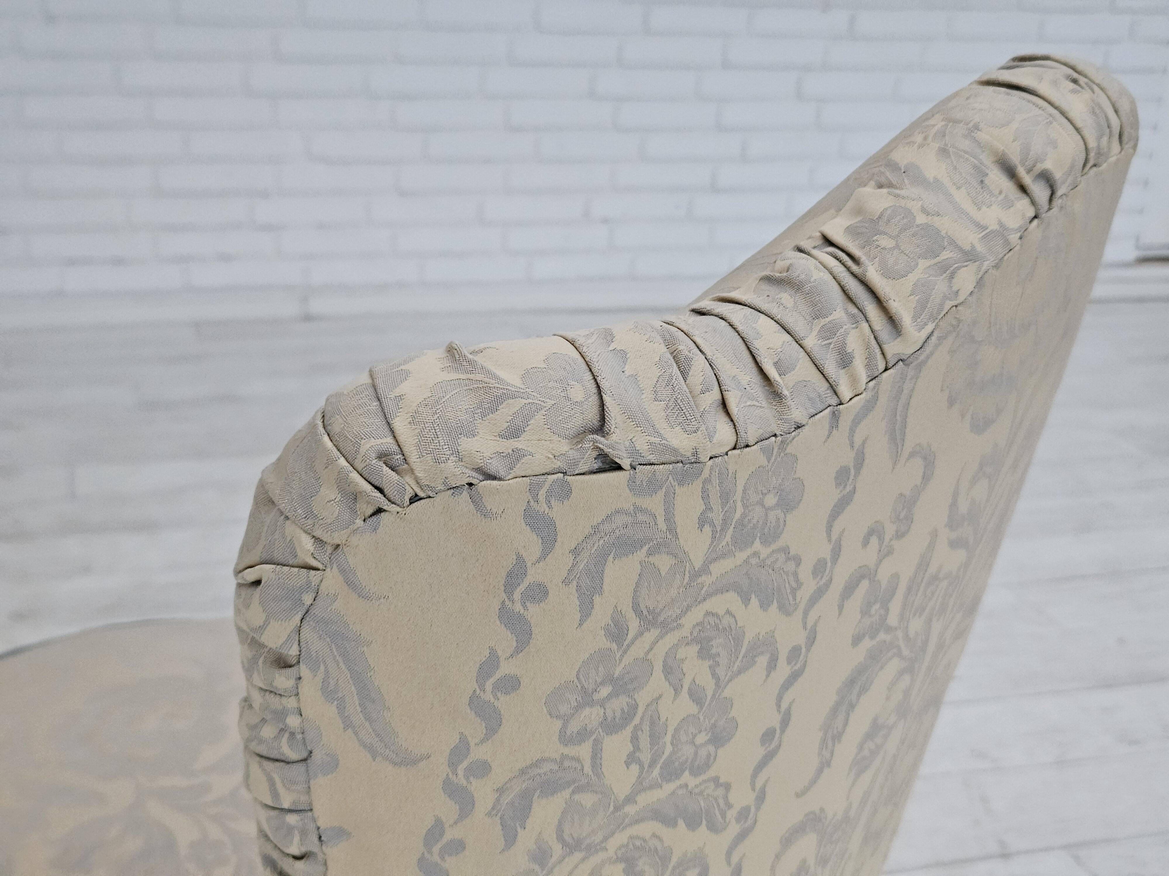 1950s, Danish armchair, reupholstered, creamy/white floral fabric.