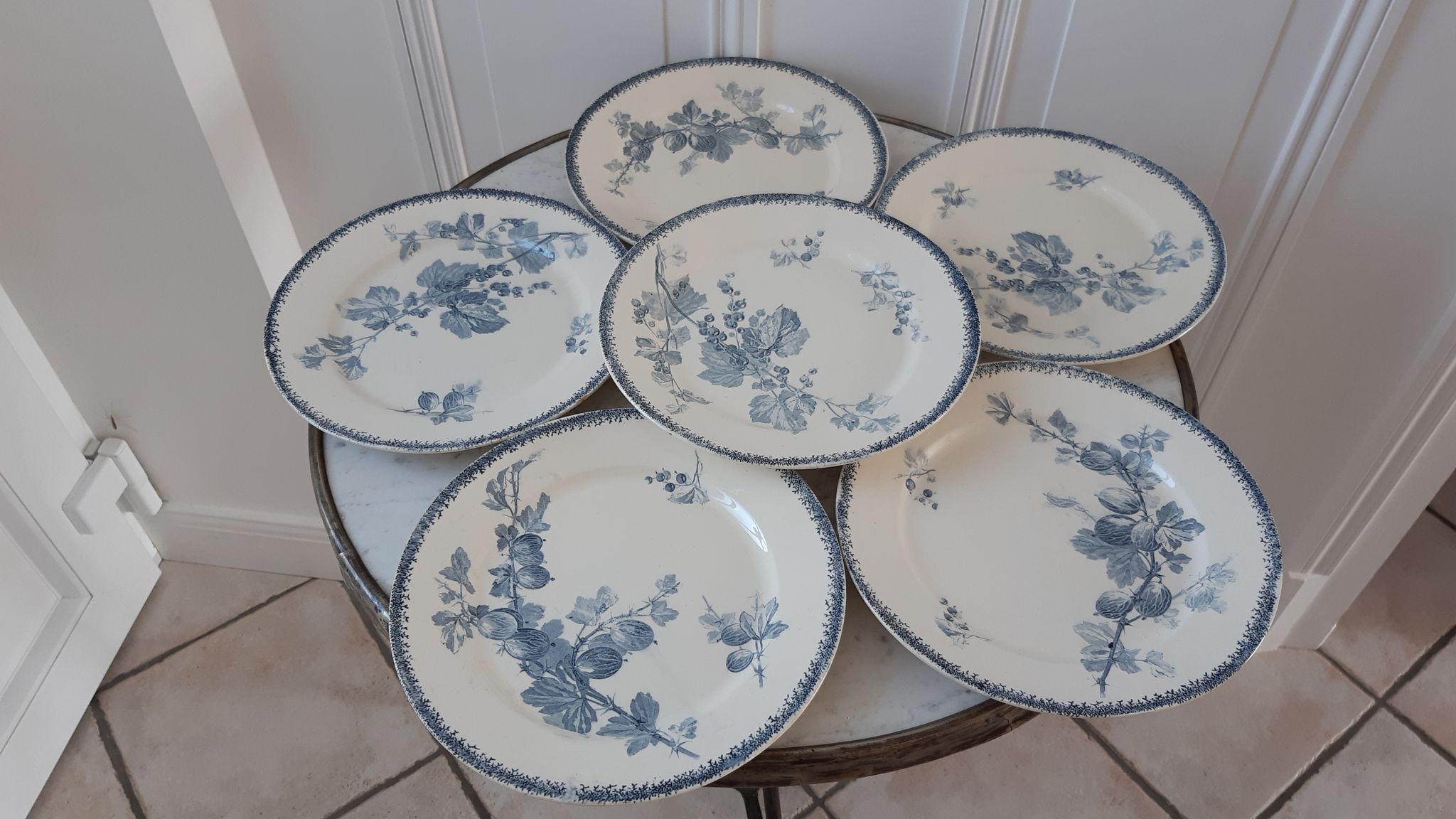 Set of 6 flat plates Terre de Fer U&C Sarreguemines model "Groseilles" late nineteenth