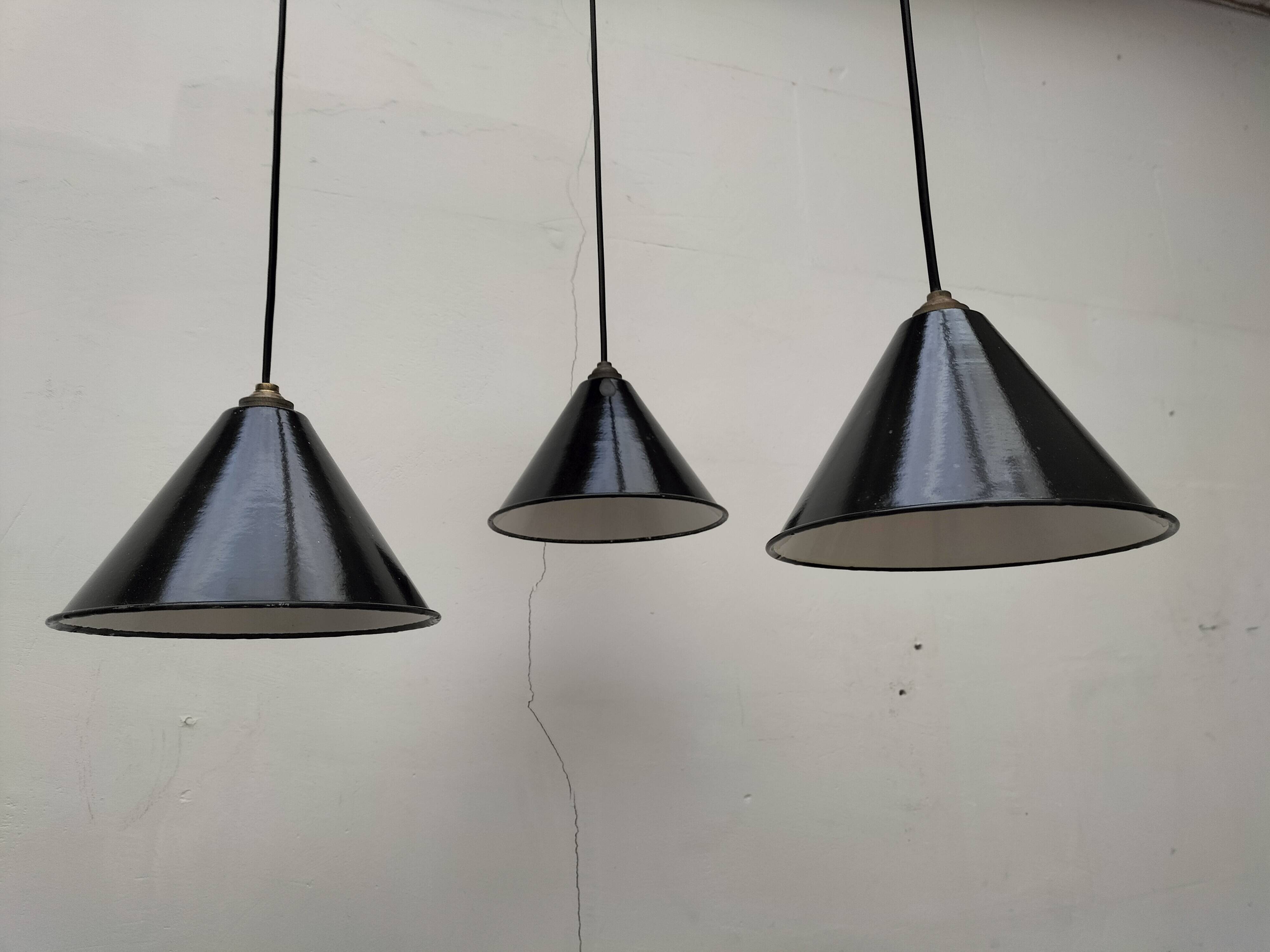 Enameled sheet metal pendant lights