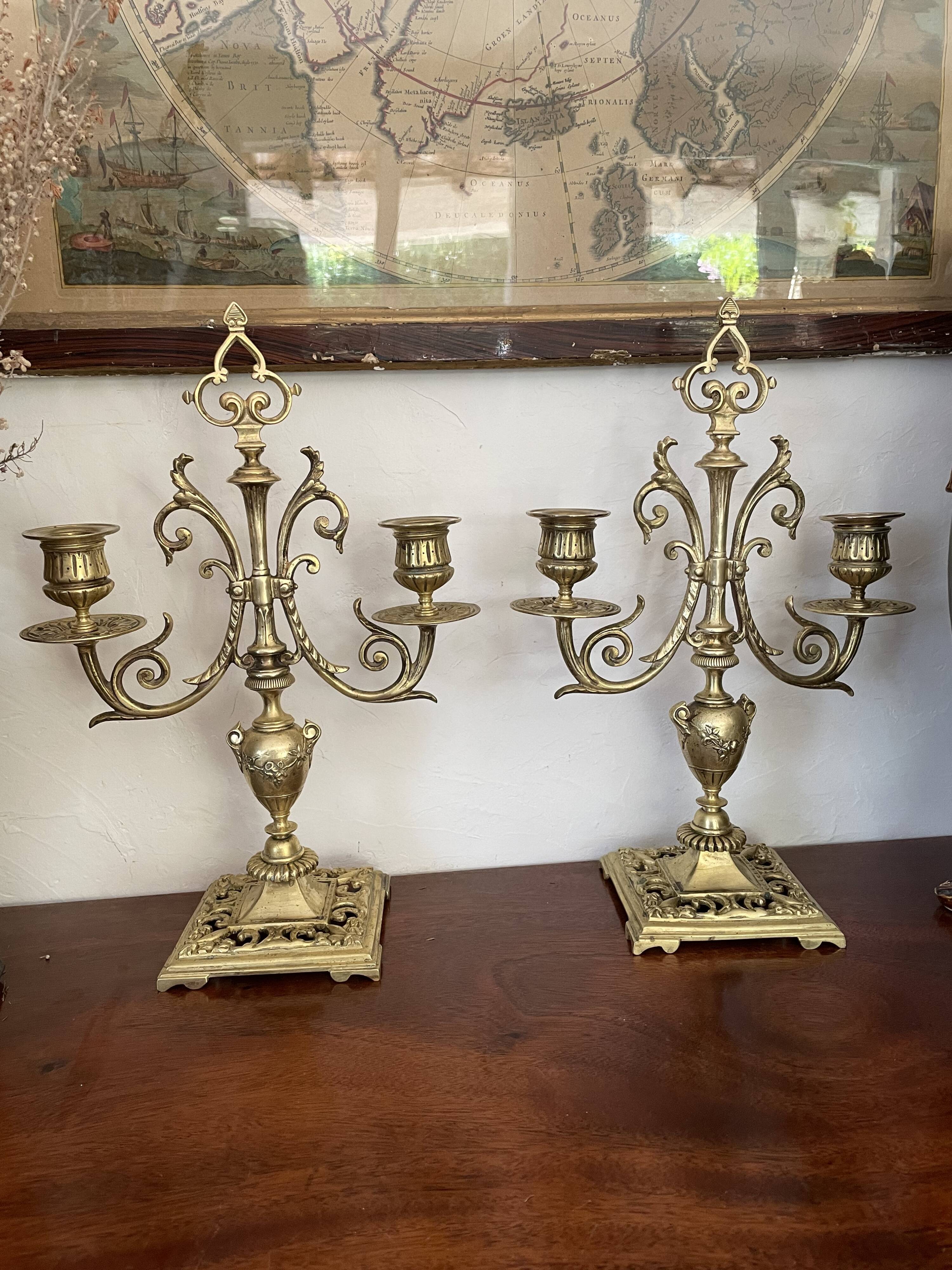 Pair of candle holders in gilded bronze nineteenth century