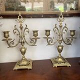 Pair of candle holders in gilded bronze nineteenth century