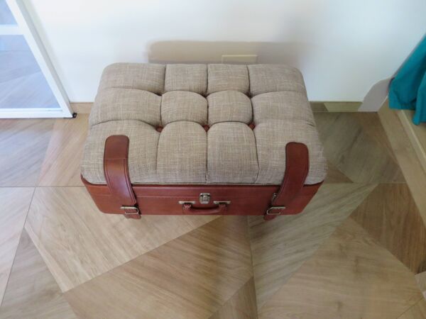 Unique-petit banc vintage-ottoman-tabouret-style colonial - valise