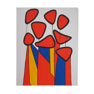 Alexander calder : composition en bleu, rouge et jaune - lithographie origi
