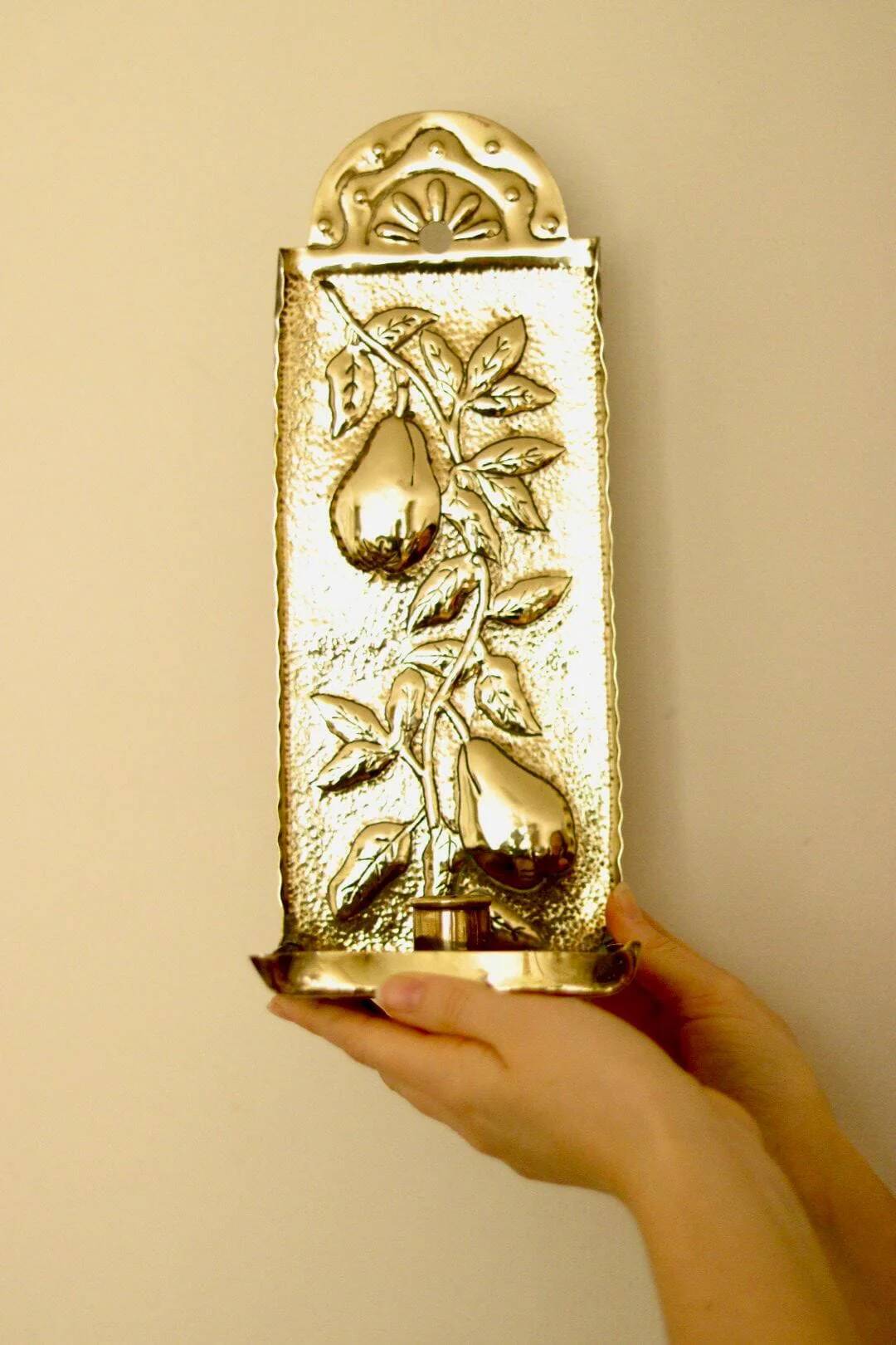Vintage European brass sconce in pear motif