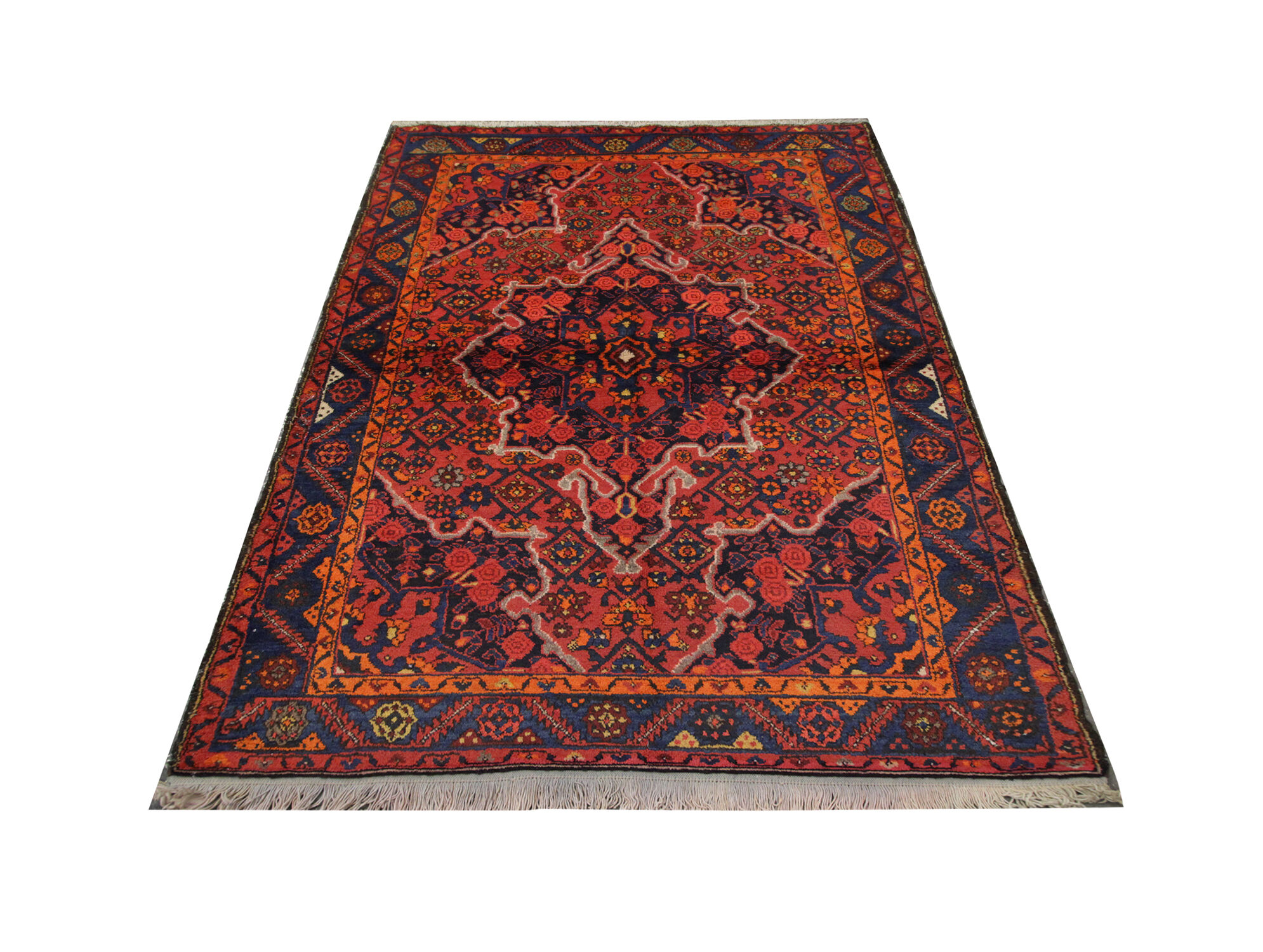 Handmade vintage persian rug traditional red wool rug- 142x187cm