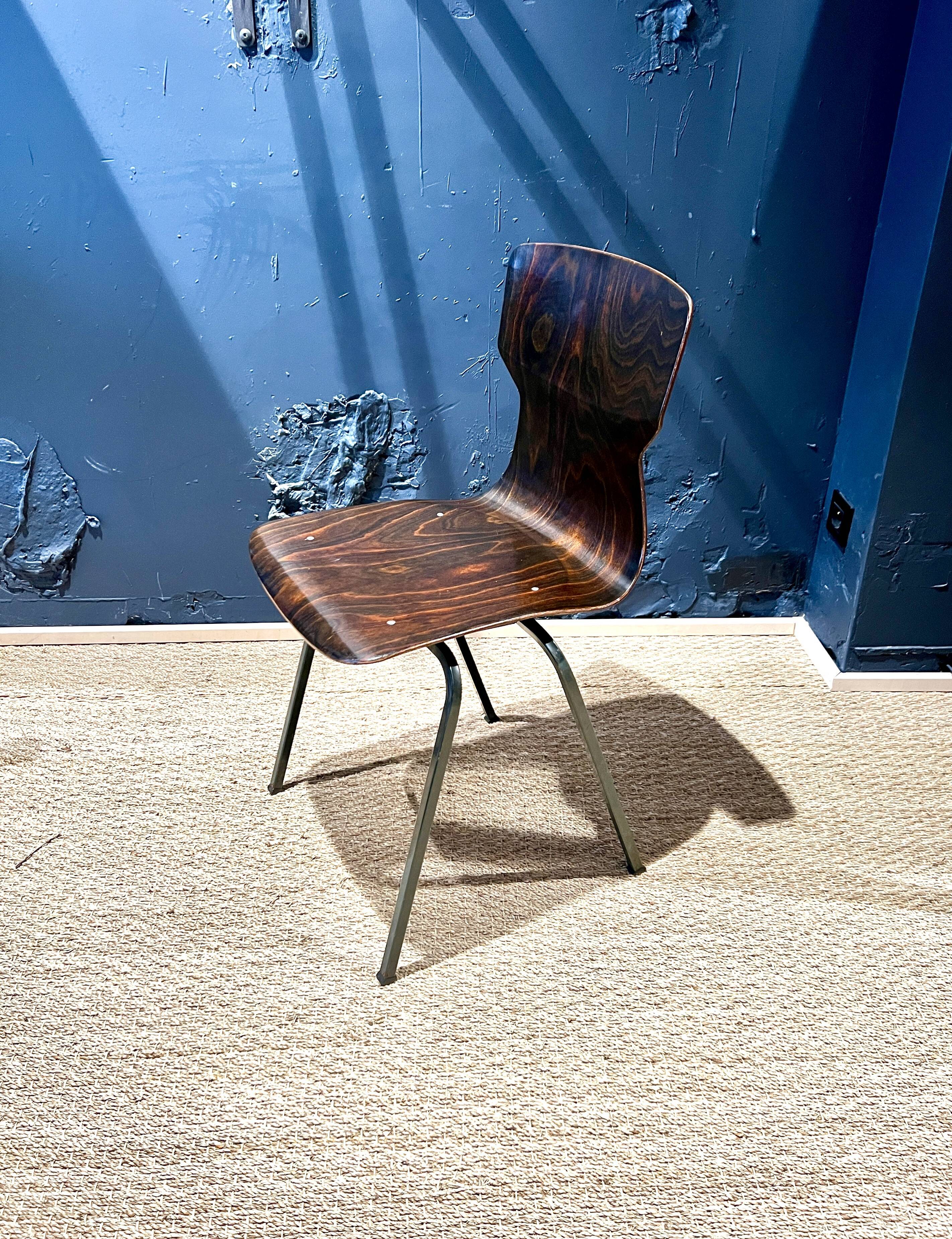 Set of 8 wenge wood chairs and gray green steel