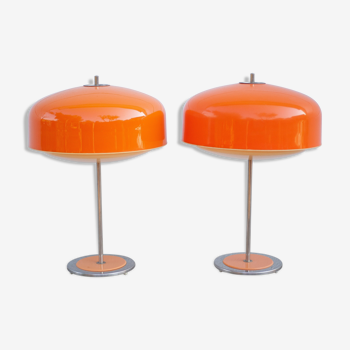 Paire de lampe champignon orange, lampe de chevet, lampe vintage, rétro, seventies