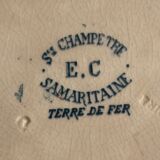 9 dessert plates old chickens, geese and pheasants blue field service Terre de Fer