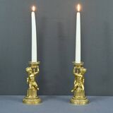 Pair of Gilt Bronze Candlesticks, Louis XVI Style – Mid 19th Century