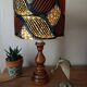 lampe bois tourné massif, imprimé wax ethnique
