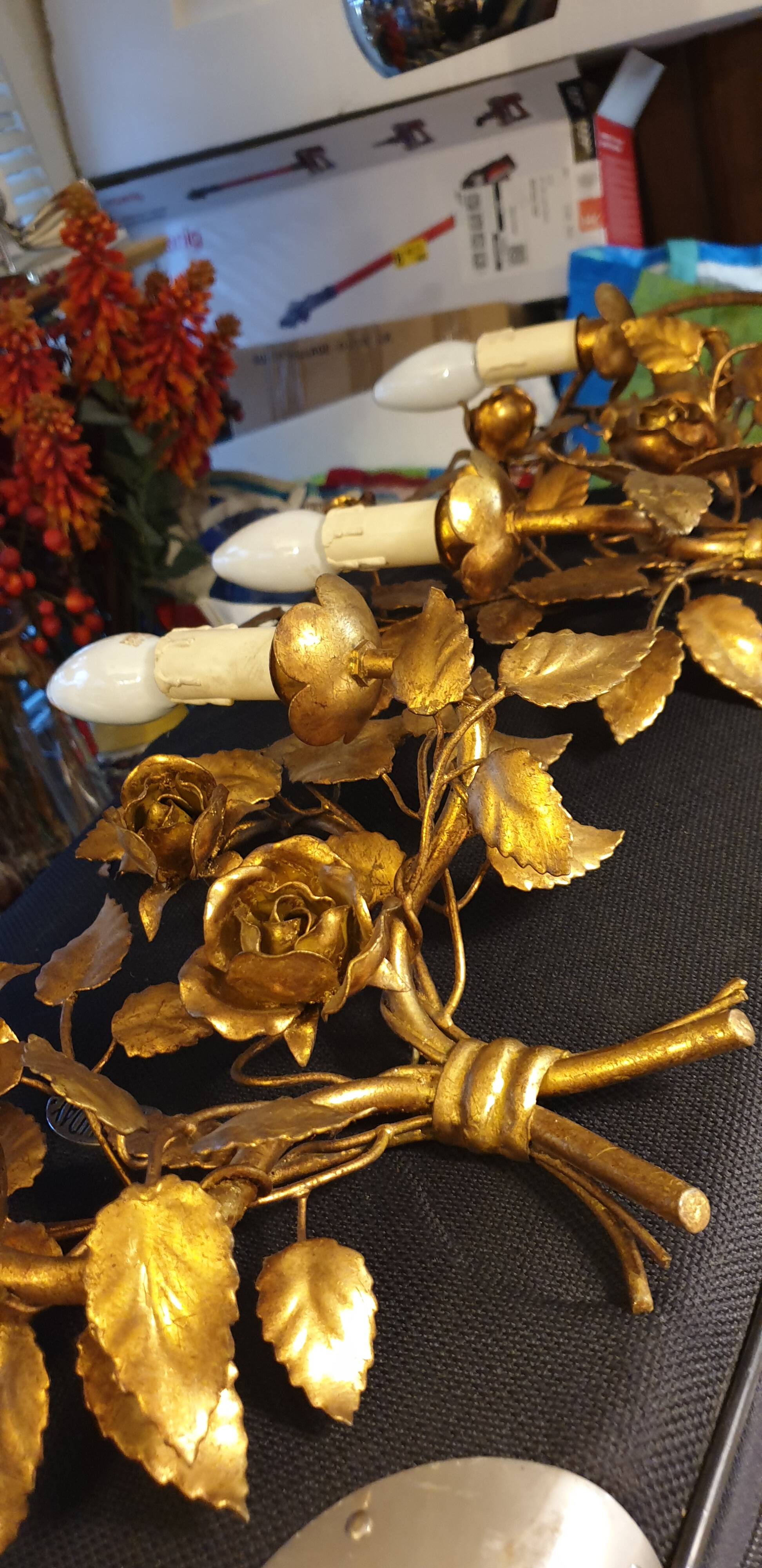 Pair of gold metal wall lights