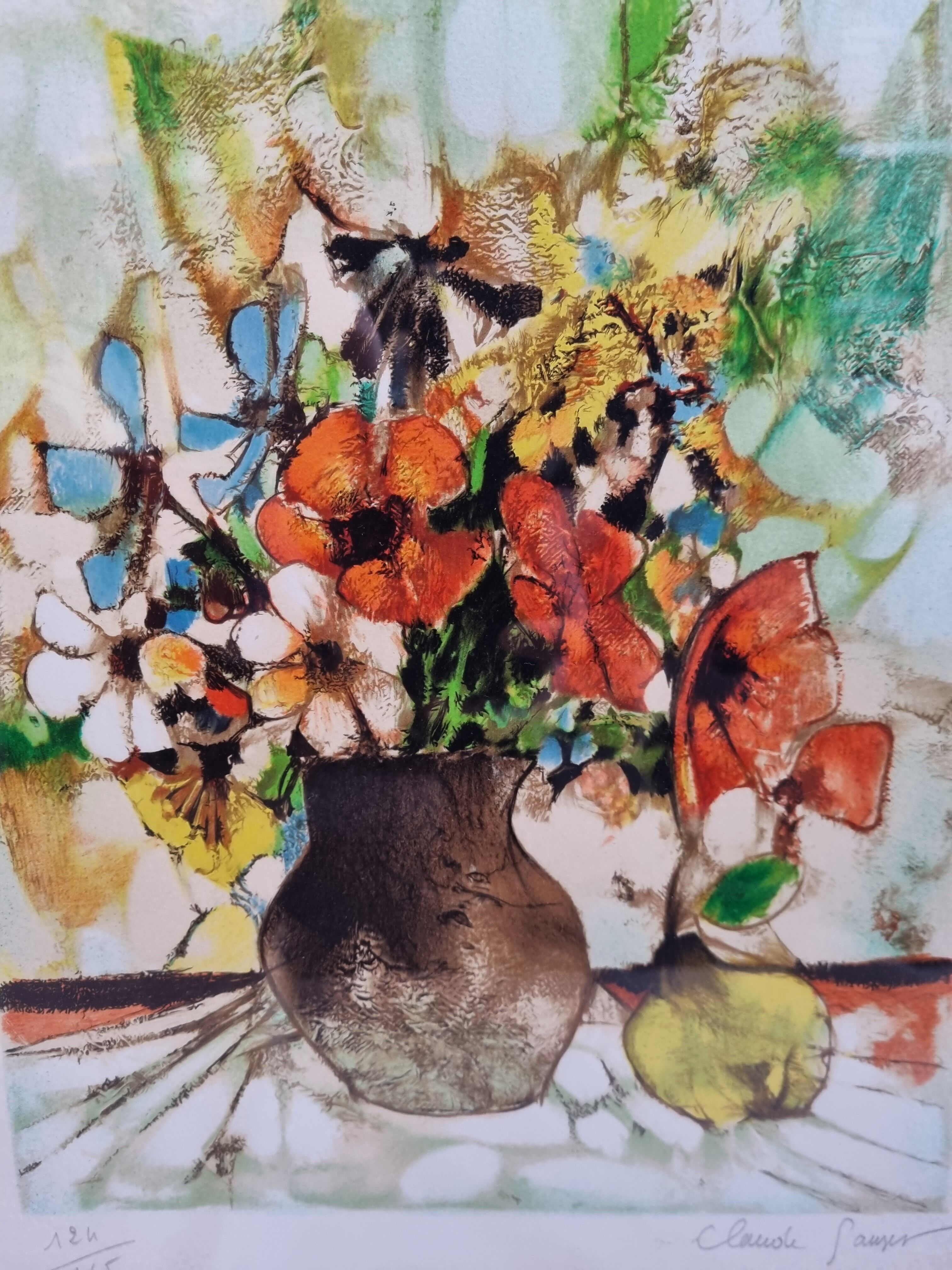 Lithograph by Claude Sauzet "Bouquet" from 1983