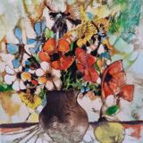 Lithograph by Claude Sauzet "Bouquet" from 1983