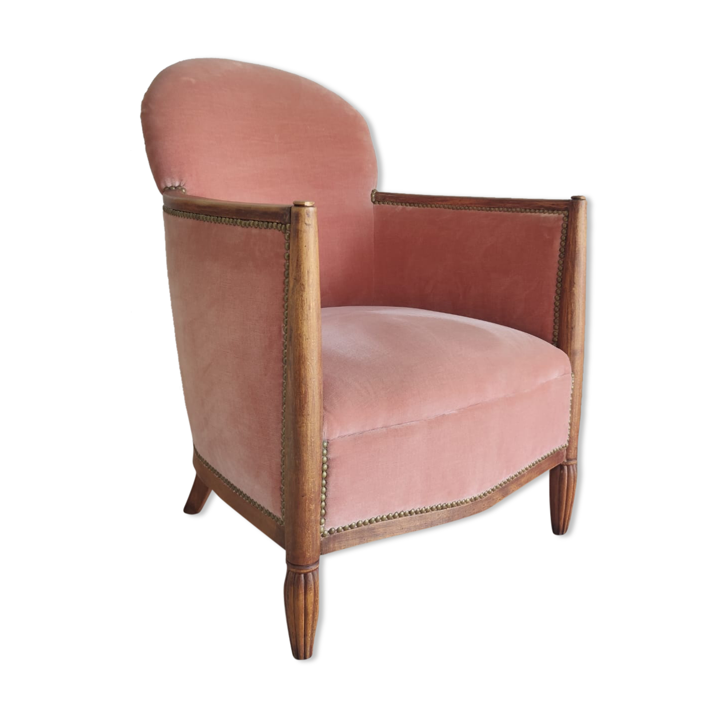 Armchair art deco pink velvet trim