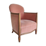Armchair art deco pink velvet trim
