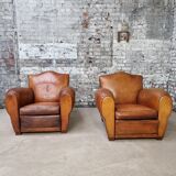 Pair of leather club chairs